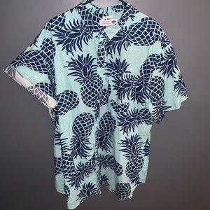 Short Sleeve Button Up, Turquoise Pineapples 3X